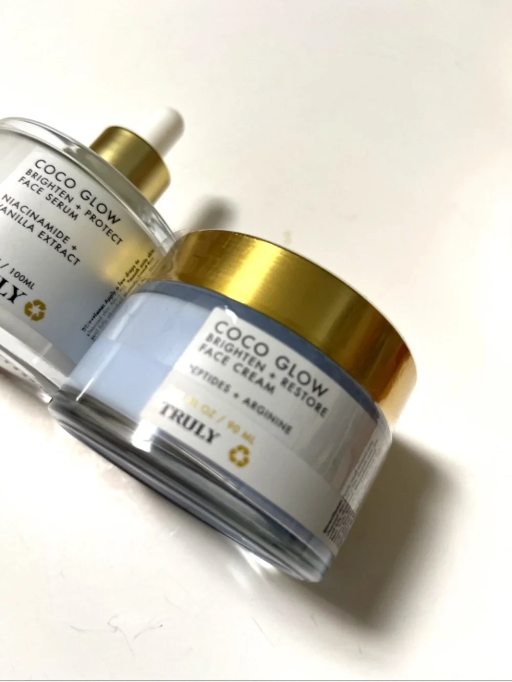 TRULY Coco Glow Serum + Cream 2pc  Duo Vegan Clean Skincare Peptides Vanilla